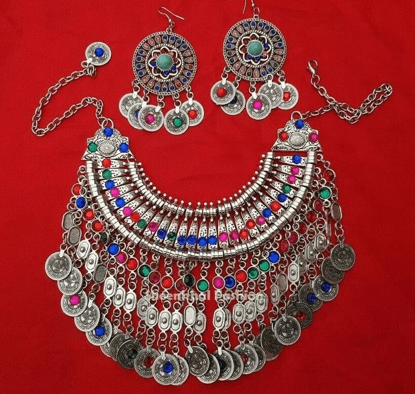 A set of handmade jewellery with coloured stones