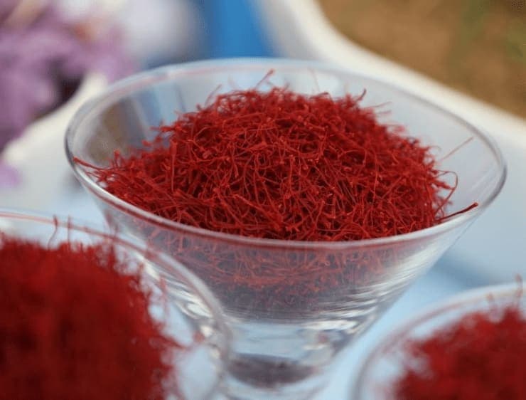 Deep red saffron threads in close-up
