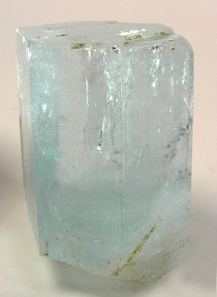 A single pale blue aquamarine crystal from Gur Salak in Kunar, Afghanistan, 4.6 centimetres tall, photographed against white