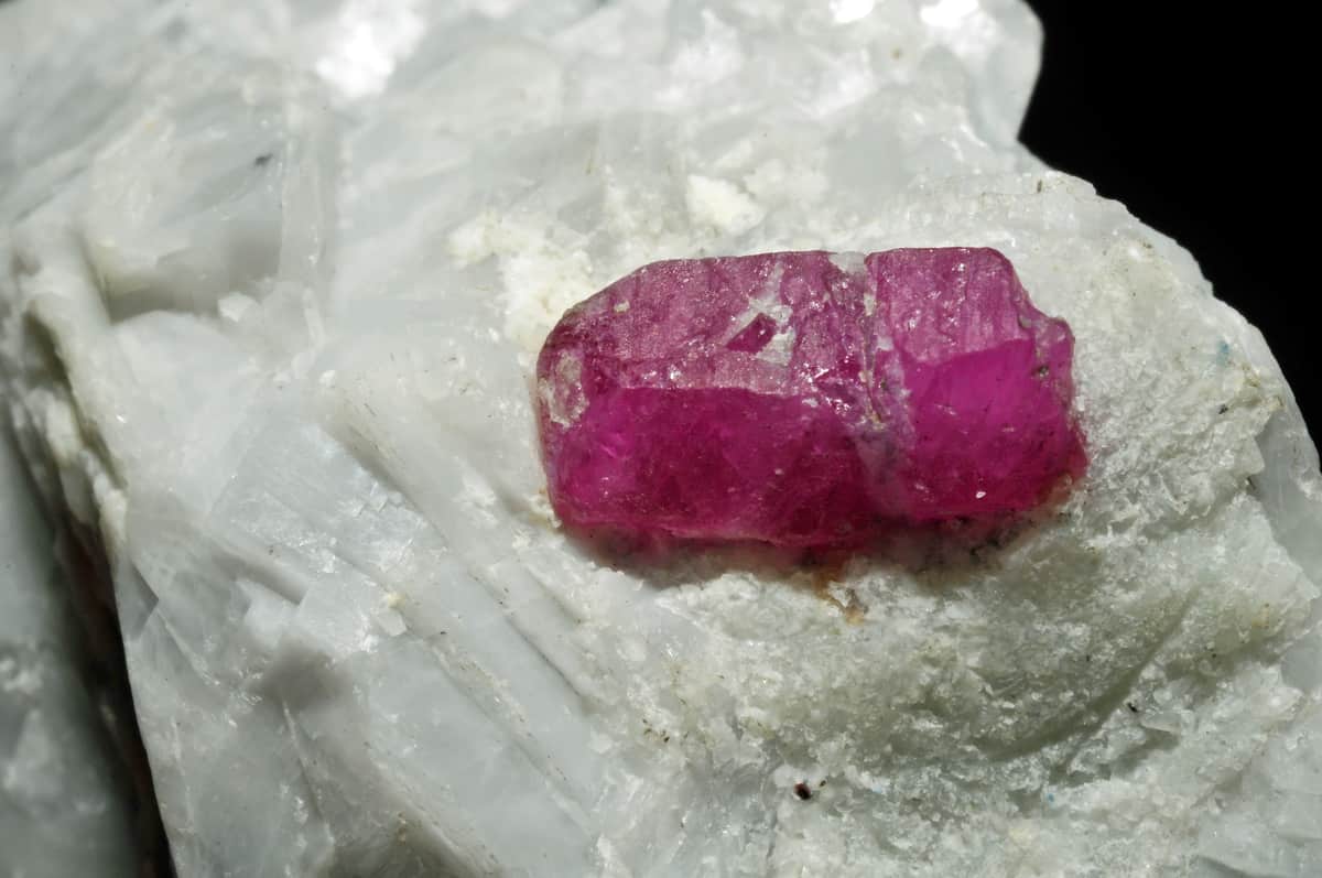 A Jegdalek ruby crystal in white calcite from Sorobi district, Afghanistan