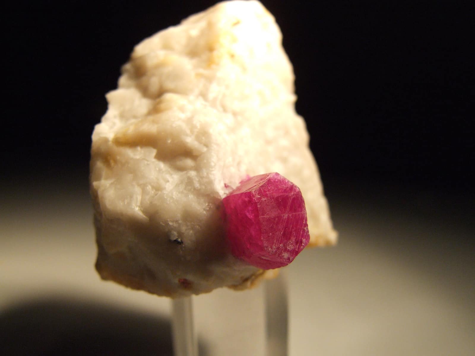 Red ruby crystals in white marble from the Jegdalek deposit in Kabul province, Afghanistan