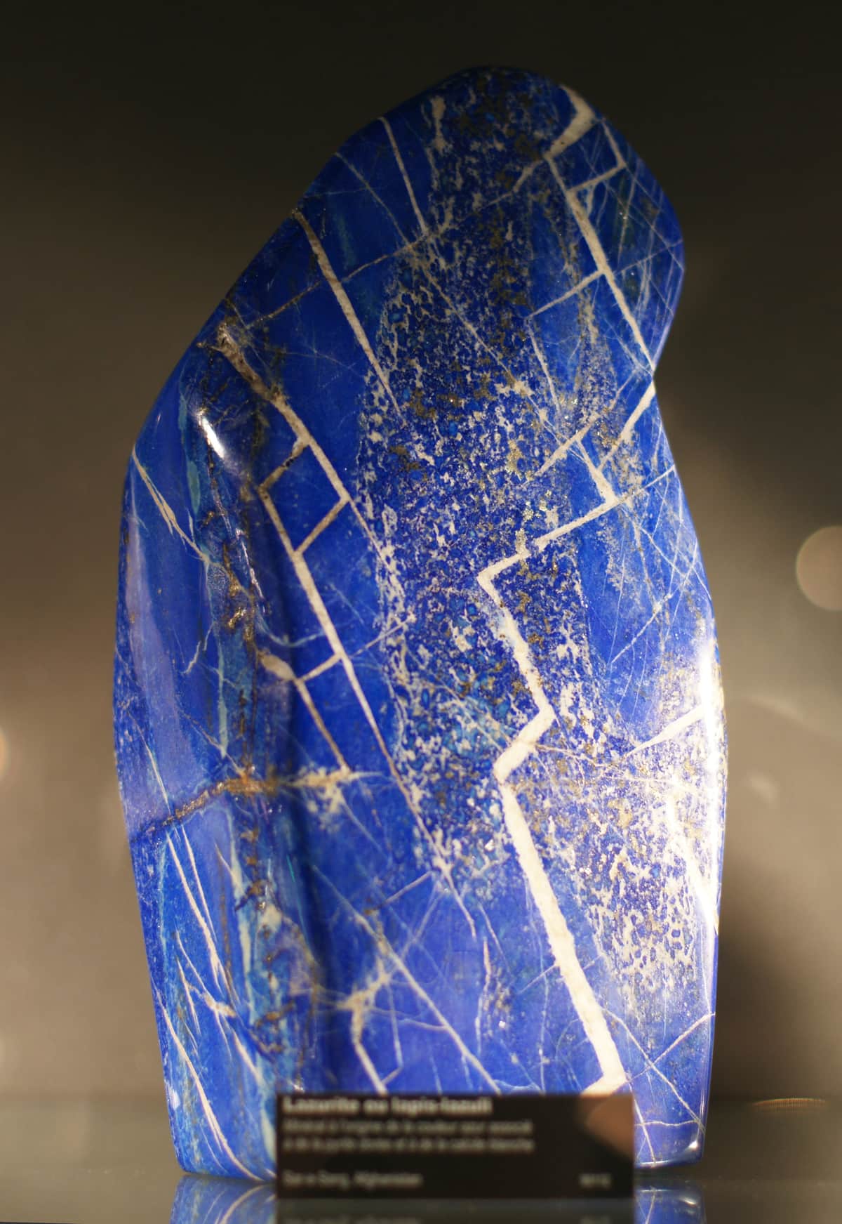 A large block of lapis lazuli from Sar-e Sang, Afghanistan, in a museum collection