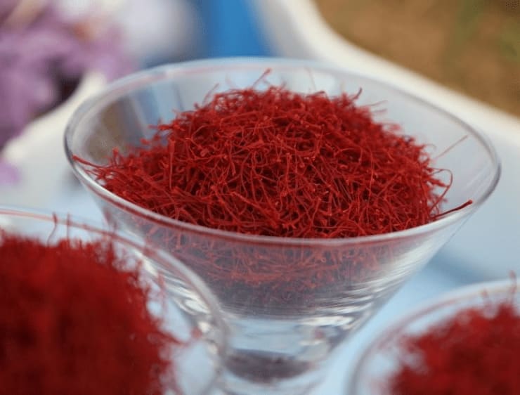 Deep red saffron threads in close-up